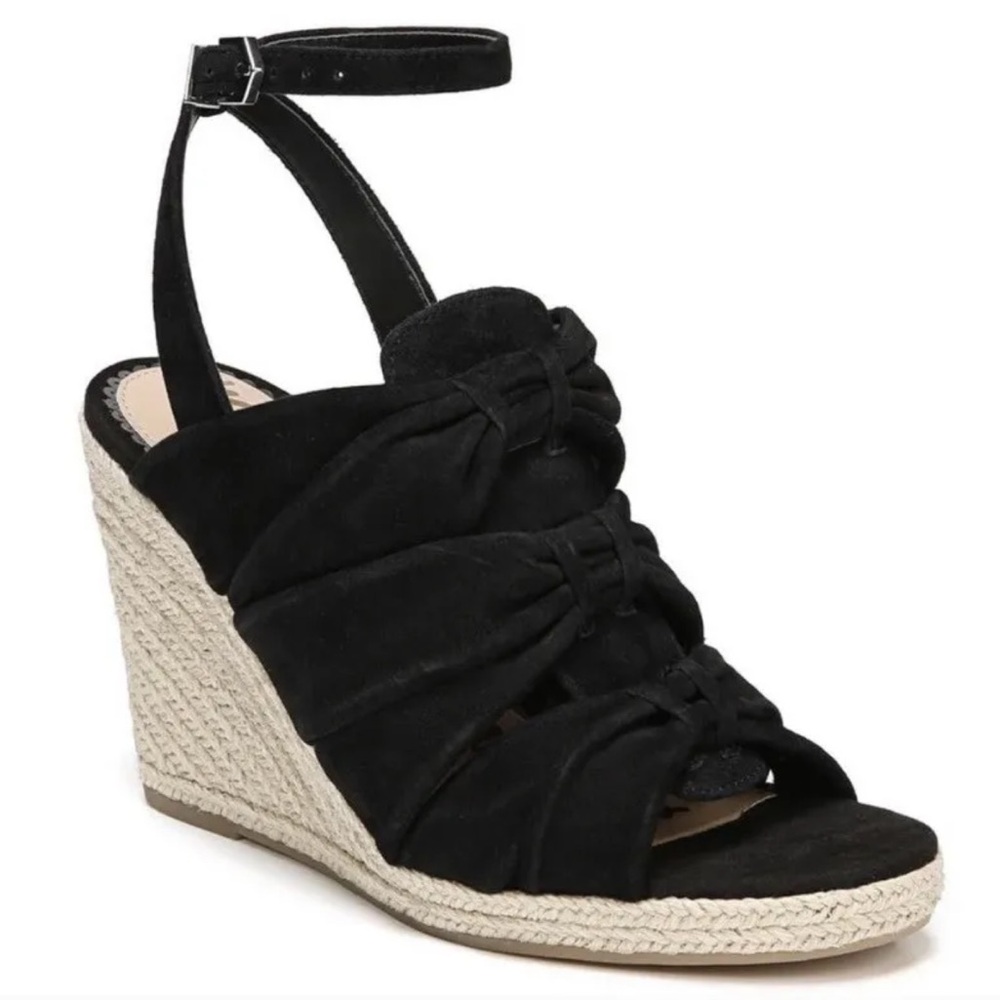 Sam Edelman Awan Black Suede Espadrille Wedge Slingback Sandals Size 8.5 EUC